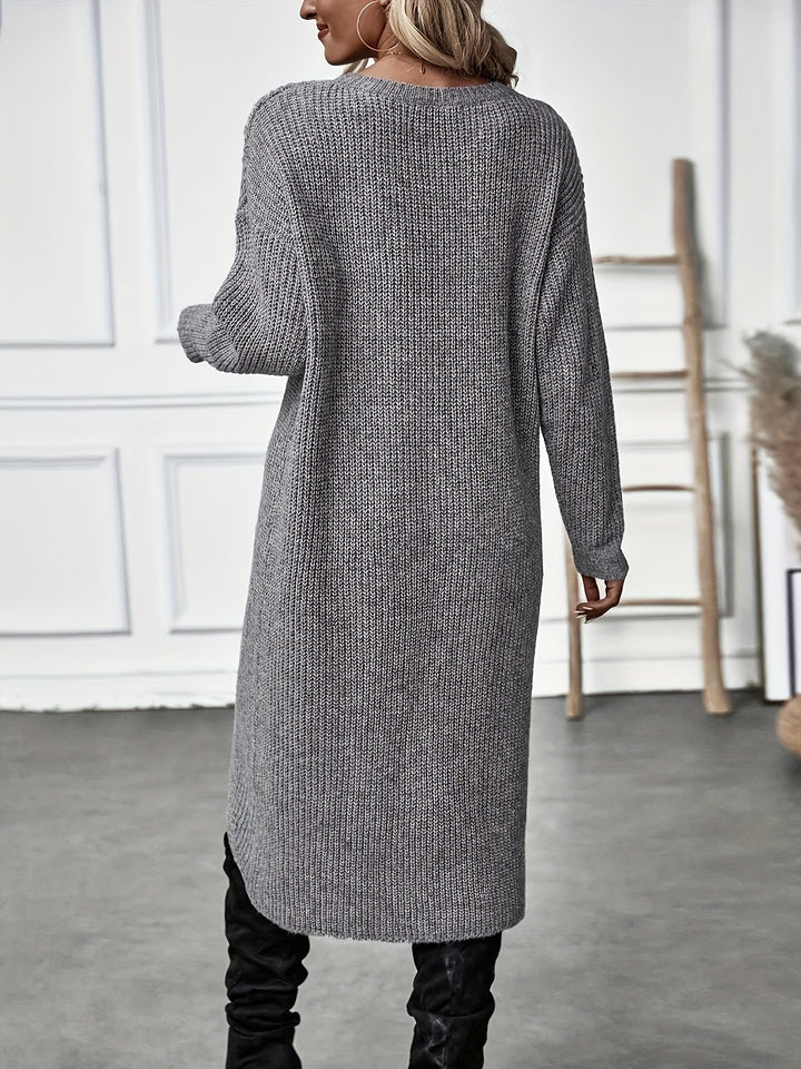 Drune Graue asymmetrische Saum Langarm-Cardigan-Kleid