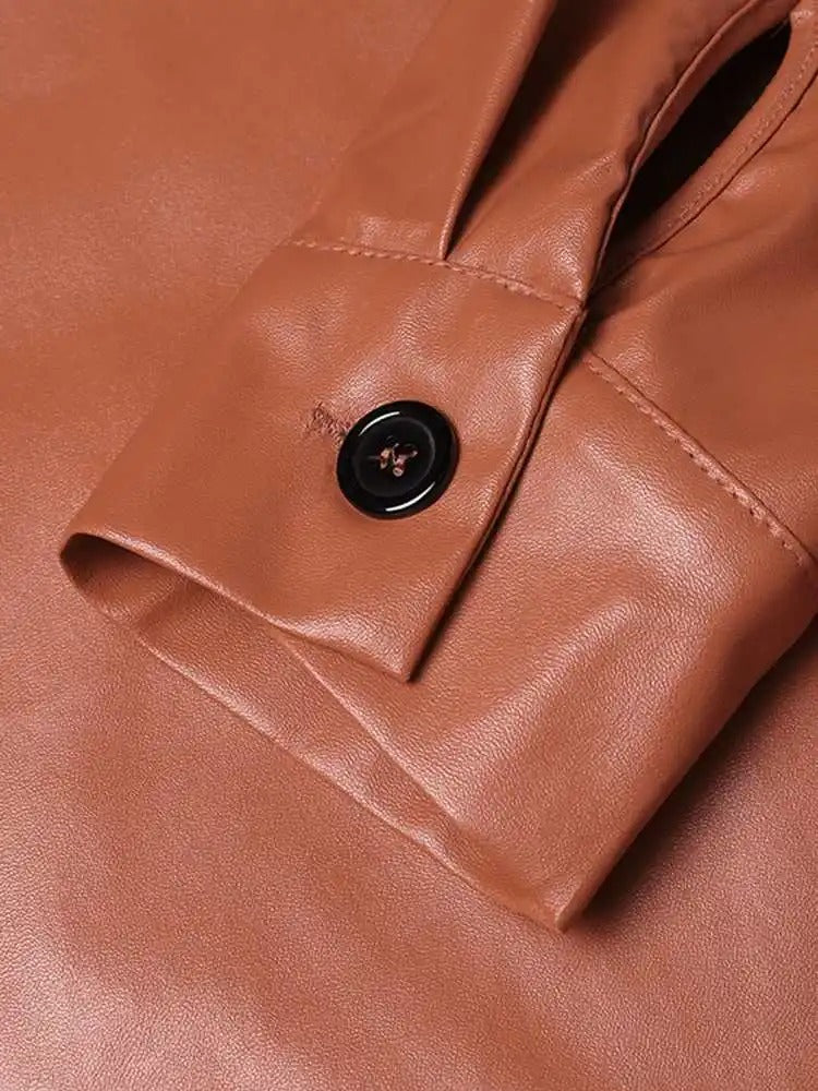 Drune | Vintage leather bomber jacket with lapel collar and button closure