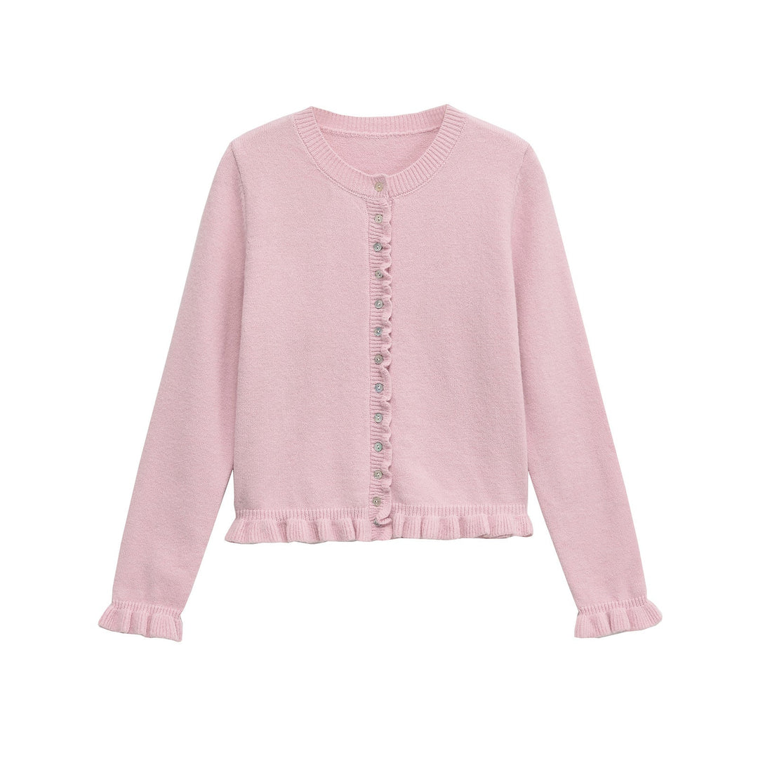 Drune | Ruffled women's cardigan with buttons, chic layered top
