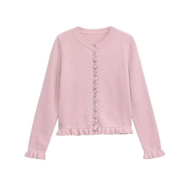 Drune | Ruffled women's cardigan with buttons, chic layered top