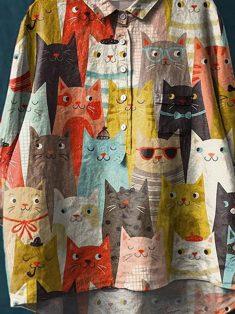 Drune | Niedliches Katzenkunstshirt für Damenmode