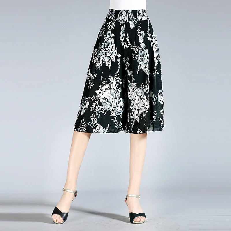 Drune | Damen Chiffon Culottes mit Breiten Beinen und Hoher Elastischer Taille
