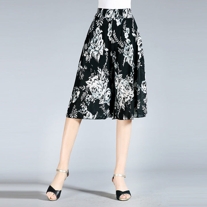 Drune | Damen Chiffon Culottes mit Breiten Beinen und Hoher Elastischer Taille