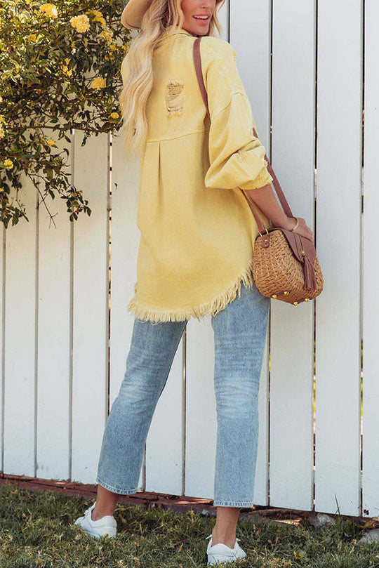 Drune | Revers Langarm Ripped Denim Jacke
