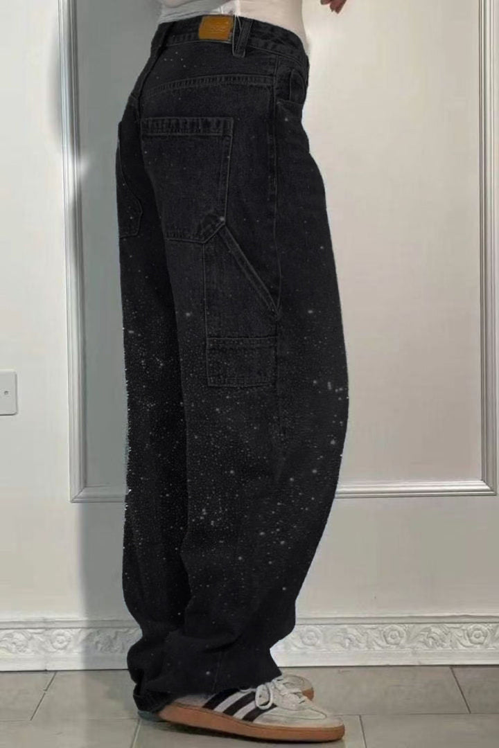 Drune | Damen Gewaschene Jeans Mit Strassdetails Im Weiten Schnitt