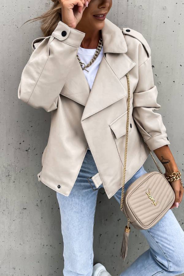Drune | Leder Revers Taschen Britischer Stil Kurzjacke
