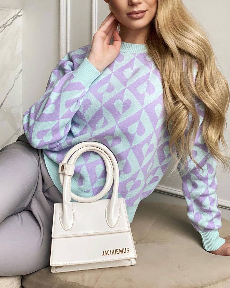 Drune | Herzprint Strickpullover Weich und Trendy Einzigartiges Muster