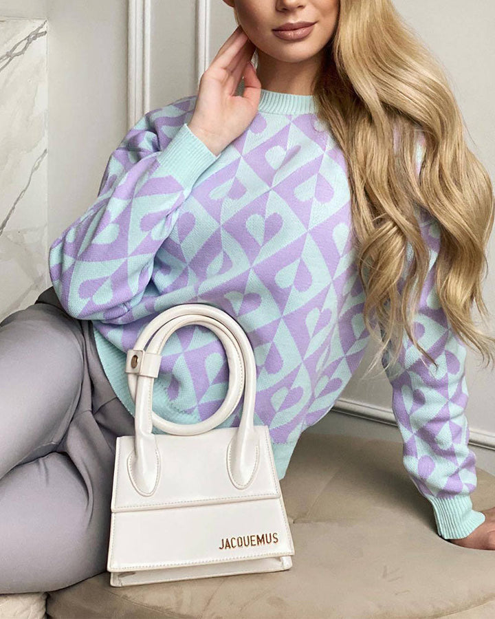 Drune | Herzprint Strickpullover Weich und Trendy Einzigartiges Muster