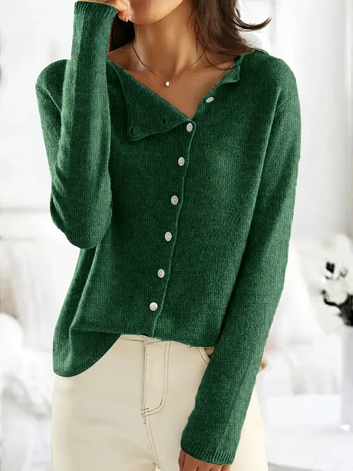 Drune | Strickjacke Wollmischung Asymmetrischer Knopfverschluss Lockere Passform V-Ausschnitt