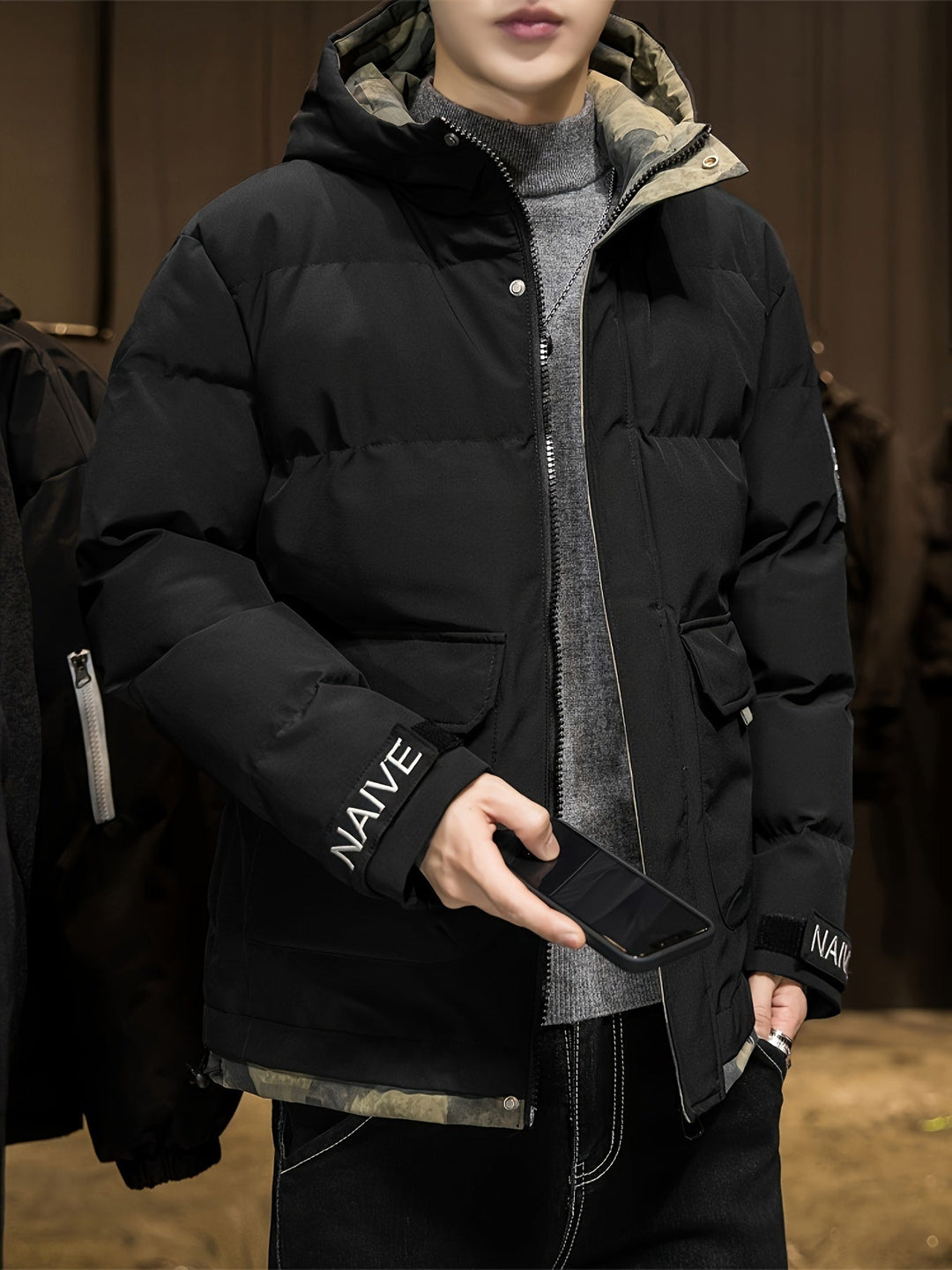 Drune |  Tarnung Kapuzen-Winterjacke Für Herren - Perfekt für Outdoor-Aktivitäten