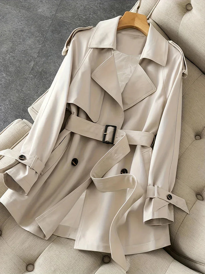 Drune | einfarbiger Trenchcoat mit gegürteter mittellanger Passform für Damen - Ideal für Frühling und Herbst