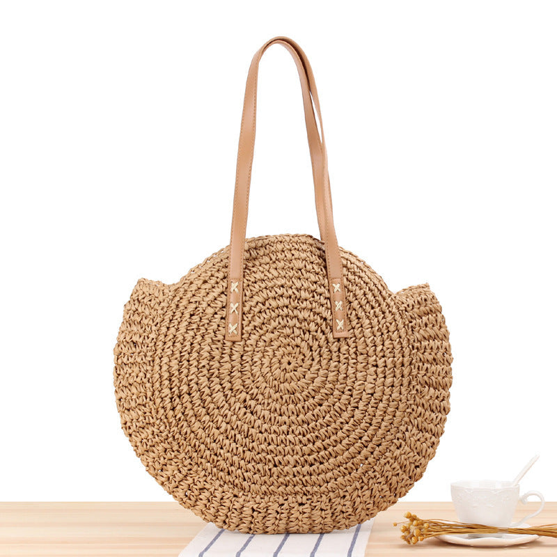 Drune | Schlichte Runde Schultertasche Strohtasche Sommer Strandtaschen