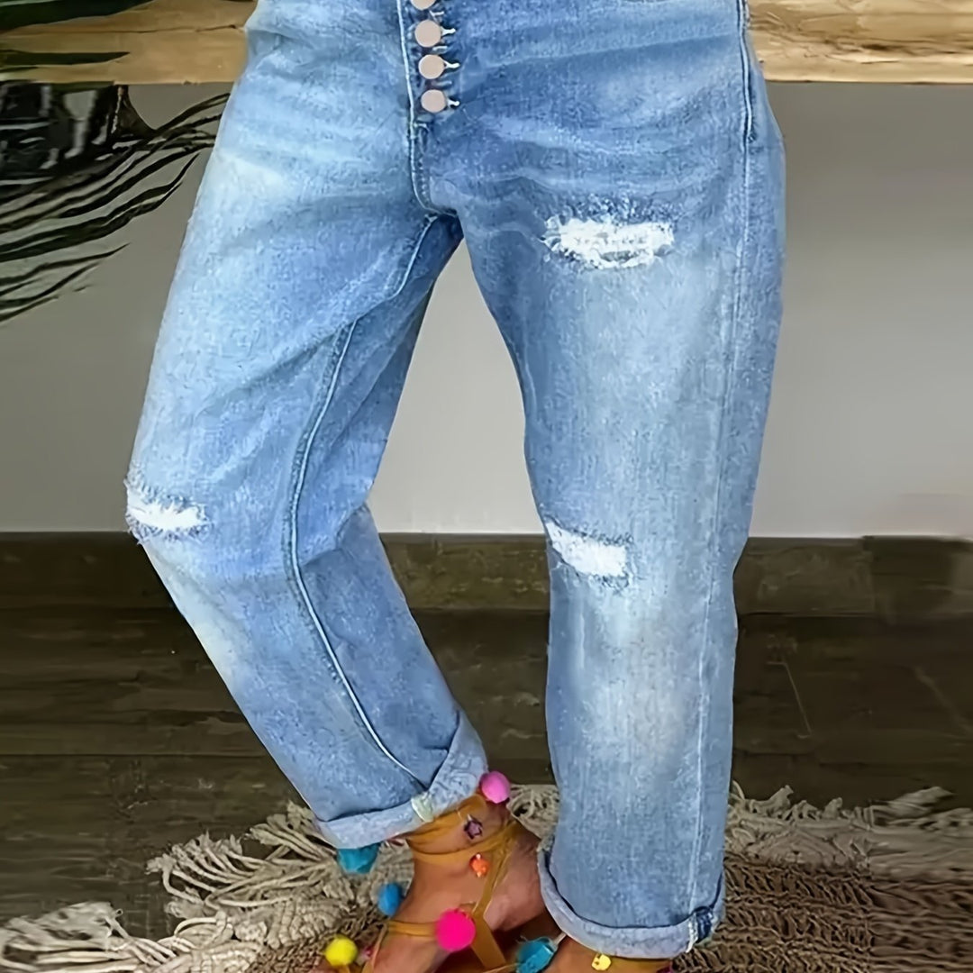 Drune | Verwitterte Blaue Damen Stretchjeans