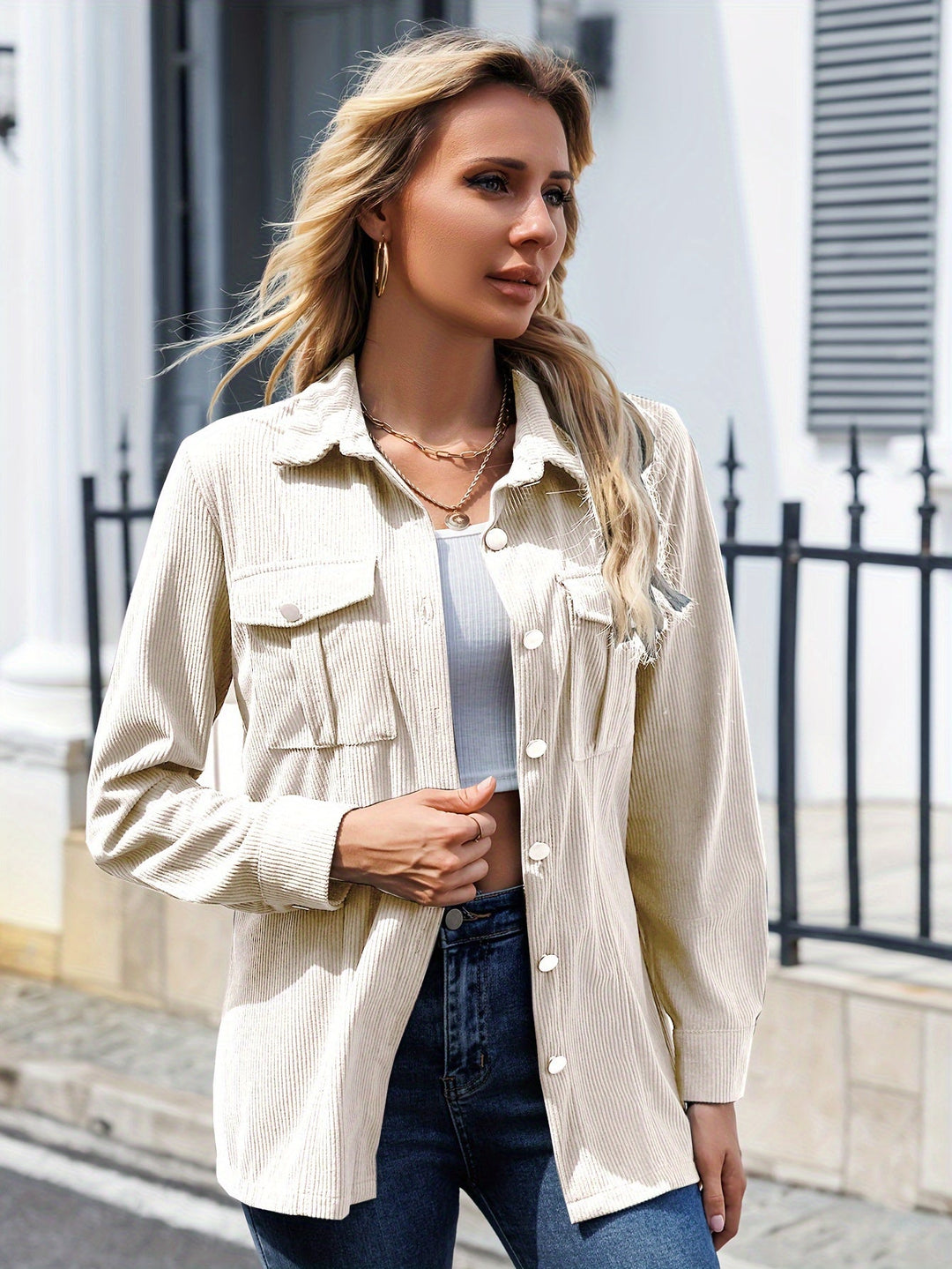 Drune | Rippjacke mit Knöpfen Polyester Lässig und Funktional