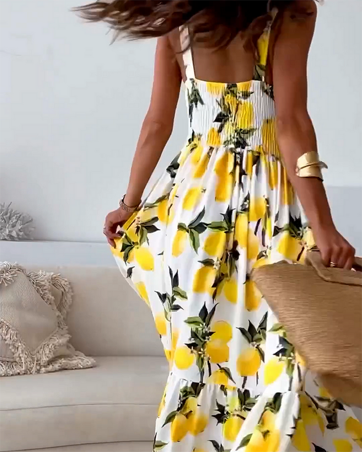 Drune | Riemchenkleid mit Zitronendruck