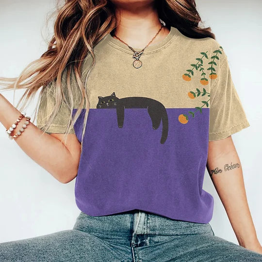 Drune | Black Cat Painting Kunst Kreatives T-Shirt für Frauen