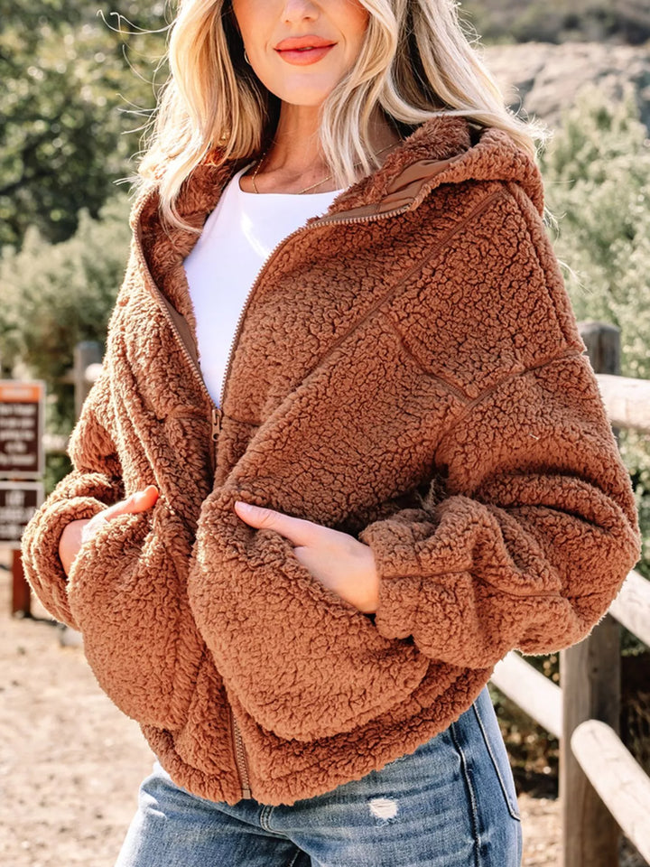 Drune | Damen Relaxed Fit Zip Up Teddyjacke