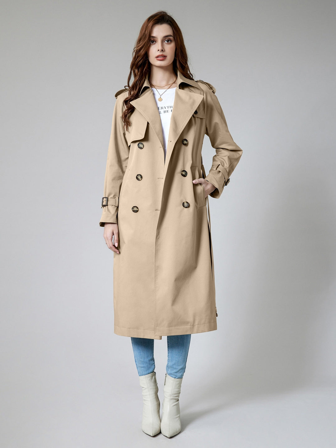 Drune | Trenchcoat aus einfarbig gewebtem Polyester mit Taschen für Damen - Ideal für jeden Anlass