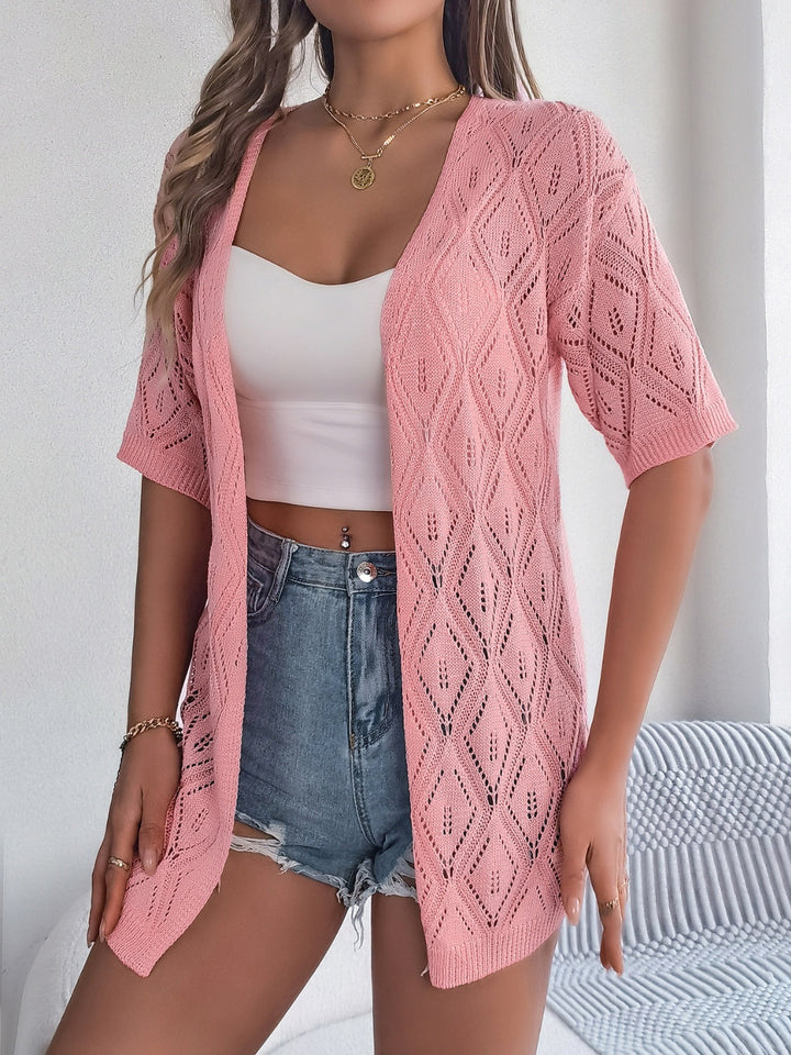 Drune | Durchbrochene Offene Front Halbarm-Cardigan