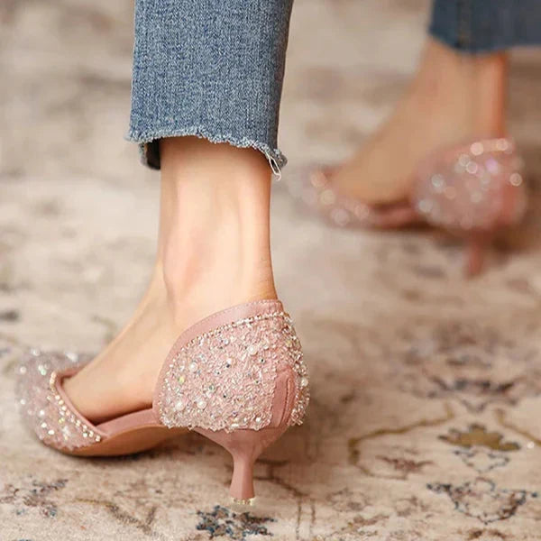 Drune | Stilvolle Schuhe mit Spitzer Zehe und Mittlerem Absatz mit Glitzeroberfläche