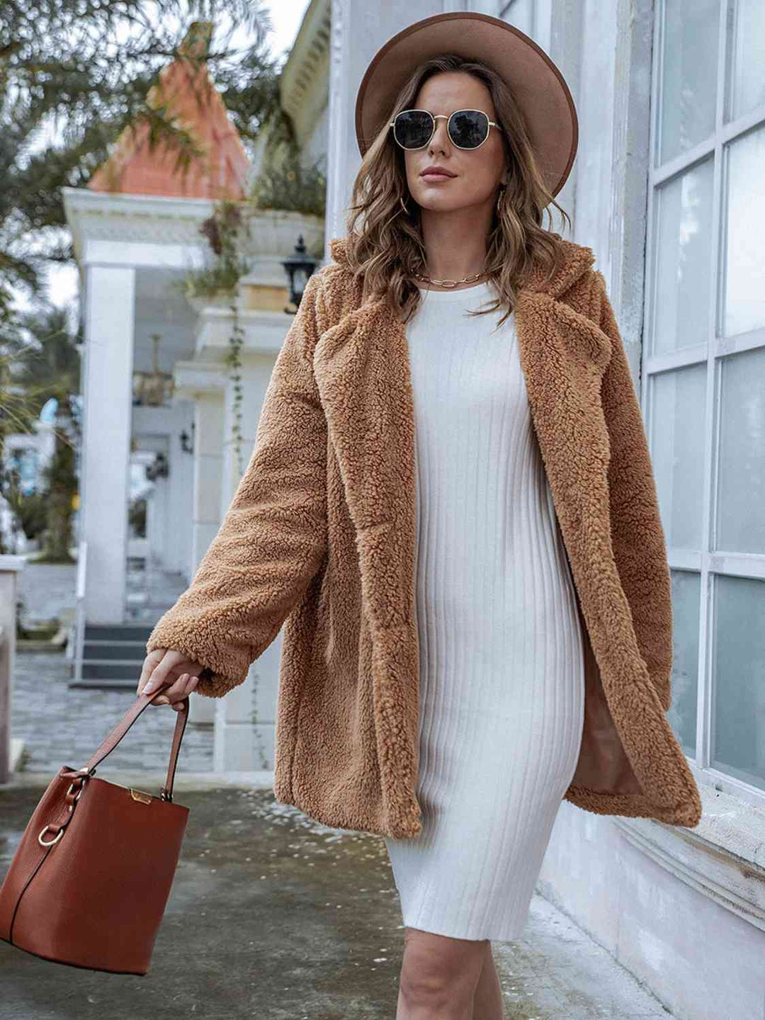 Drune | Langarm Teddy Mantel mit Taschen