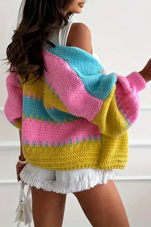 Drune | lässige Strickjacke mit Kontrastnaht-Detail