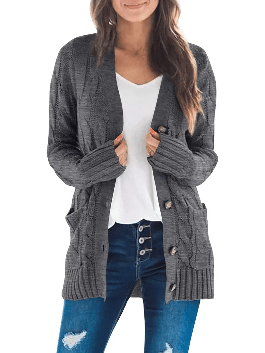 Drune | Offener Strickcardigan mit Zopfmuster