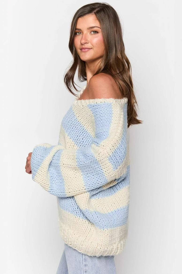 Drune | Off-Shoulder gestreifter Strickpullover für den Herbst-Look
