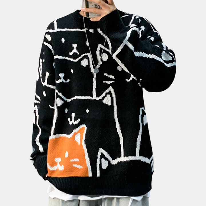 Drune | Katzenmuster Kapuzenpullover für Herren