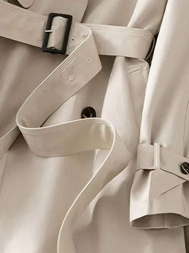 Drune | einfarbiger Trenchcoat mit gegürteter mittellanger Passform für Damen - Ideal für Frühling und Herbst