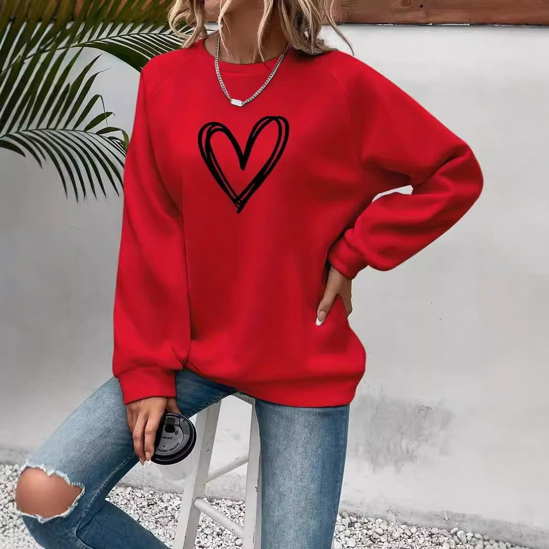 Drune | Herz-Print Rundhals-Langarm sweatshirt