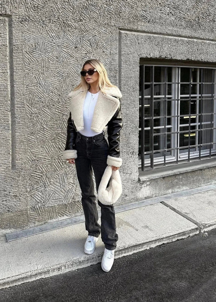 Drune | Sherpa Trim Lederjacke - Kurzer Reißverschlussstil