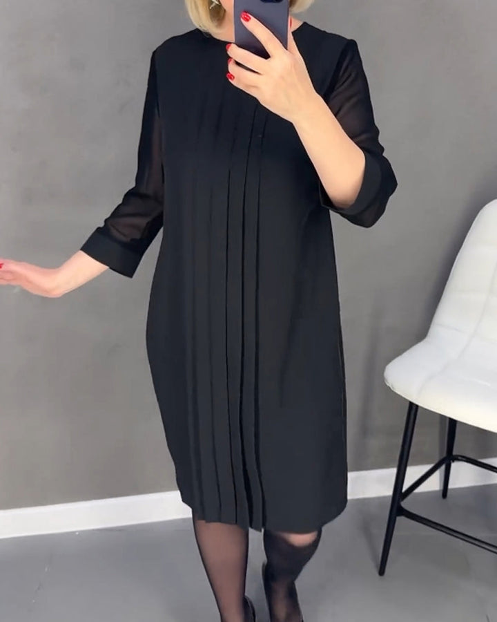 Drune | Einfarbiges Plissiertes Patchwork Mesh Kleid