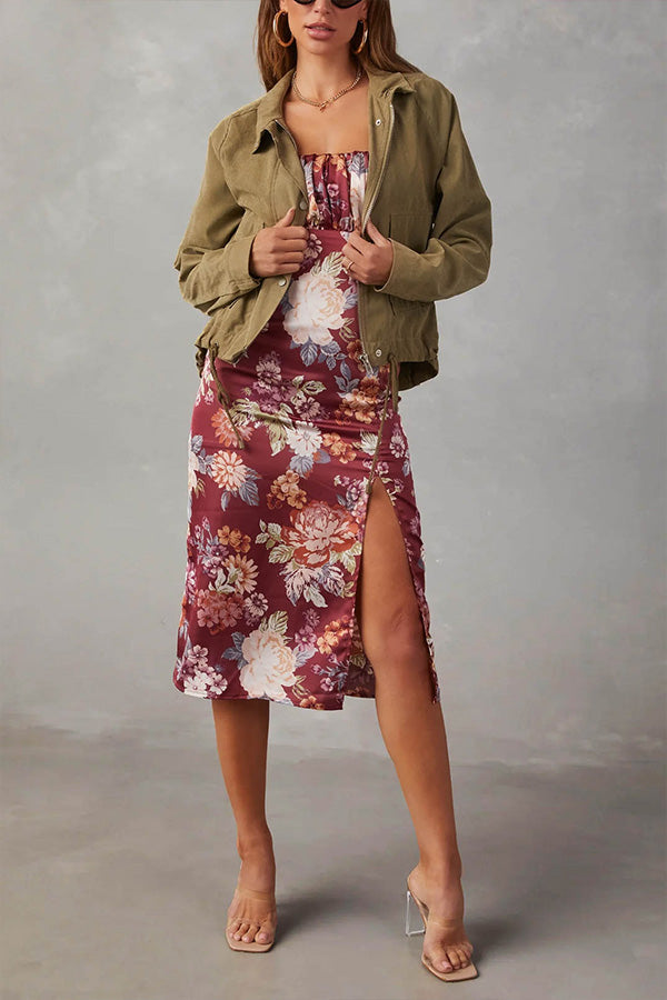 Drune | kariert Revers Mehrknopf-Zwei-Taschen-Midi-Jacke