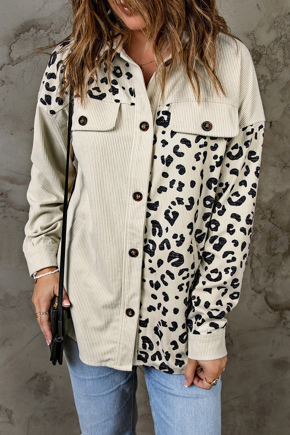 Drune | Double Take Leopard Print Pocketed Cord-Jacke