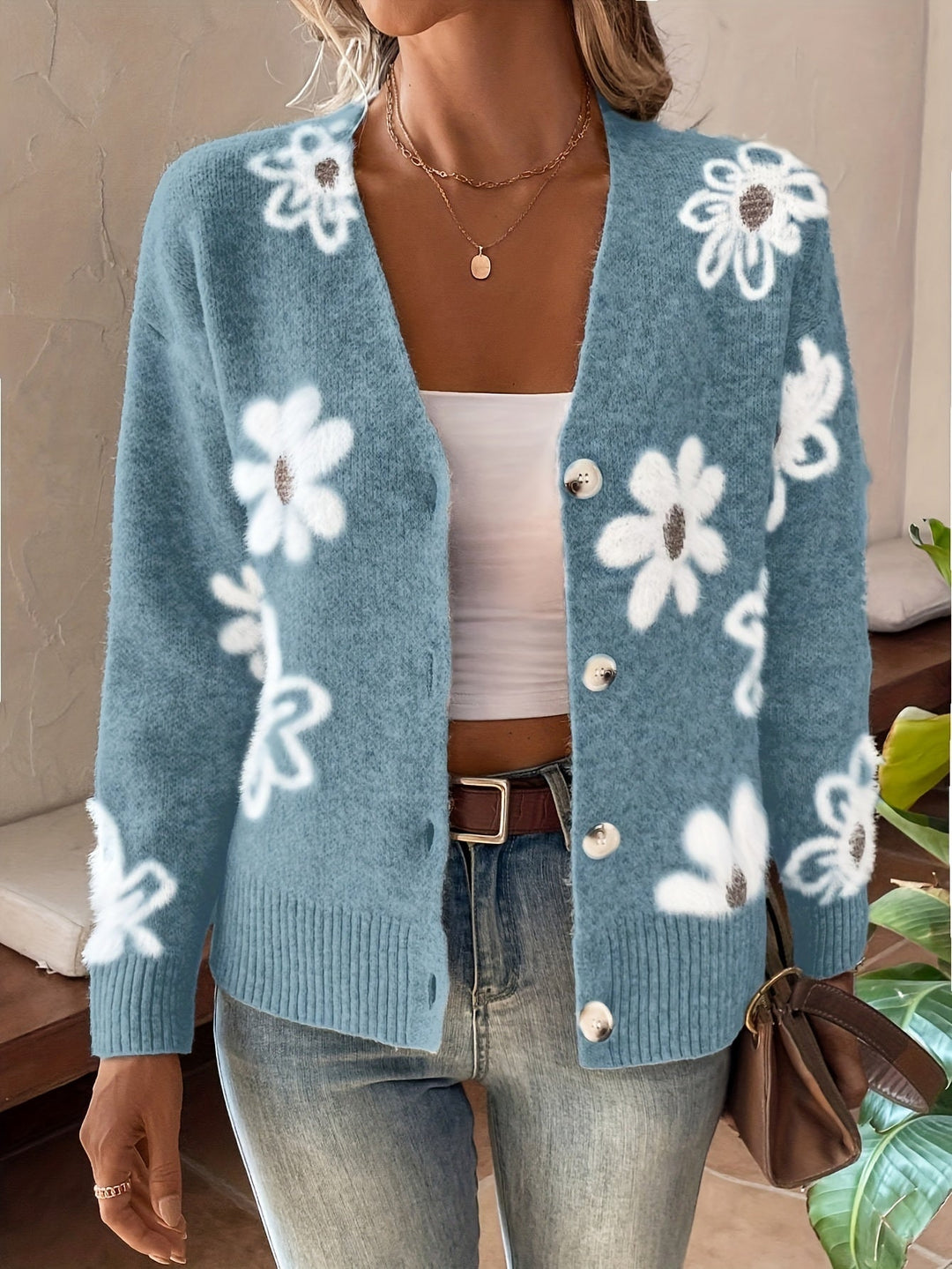 Drune | Weiche Strickjacke mit Blumenmuster Acryl Wärme und Stil