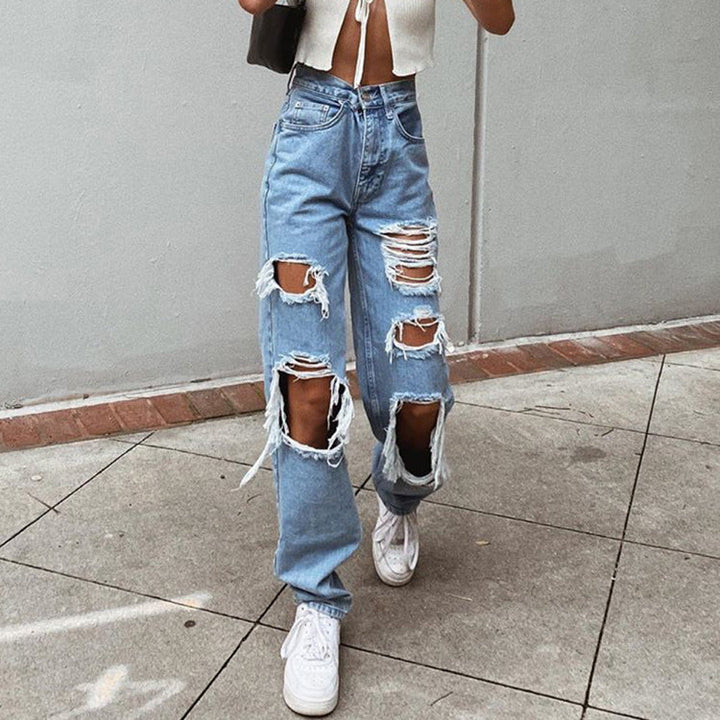 Drune Damenjeans mit Rissen und Washed-Effekt
