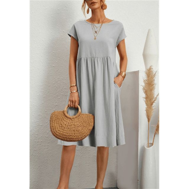 Drune | Damen Baumwoll Leinen Midi Kleid