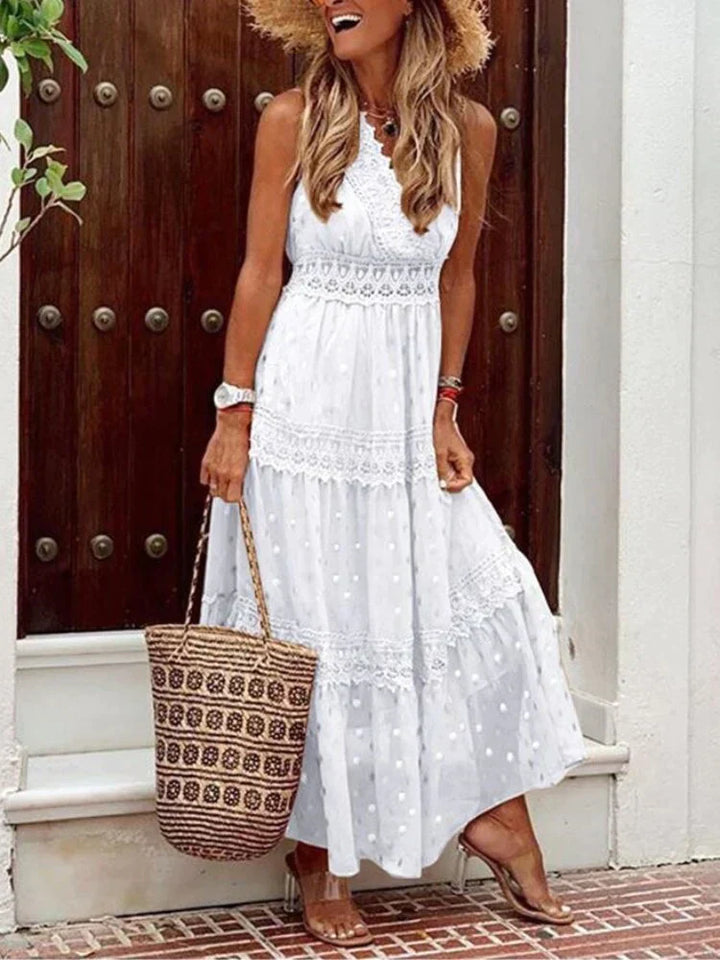 Drune | Stilvolle Lange Kleid Mit Spitzen Details