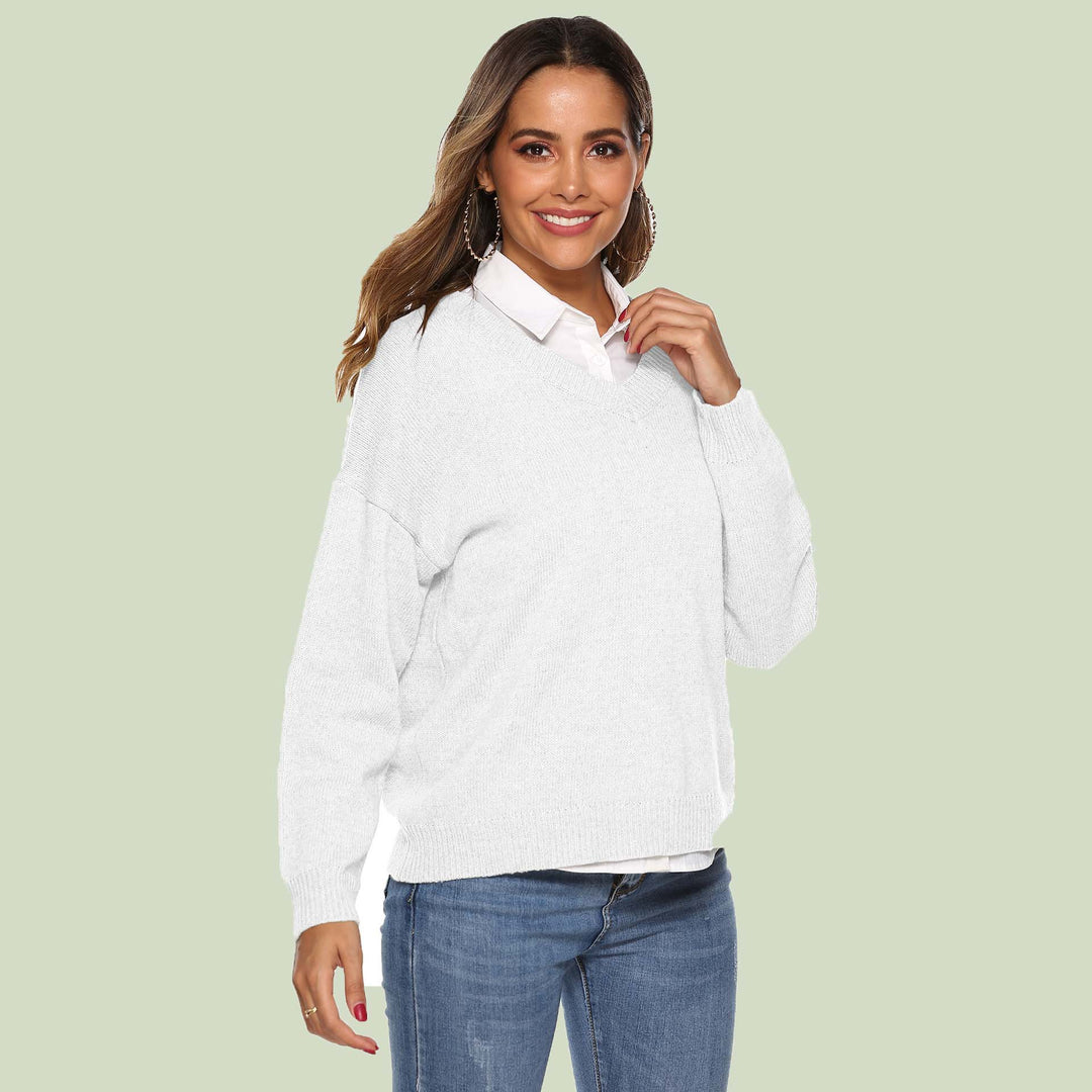 Drune | Strickpullover - V-Ausschnitt - Lockere Passform - Lange Ärmel - Weich und Bequem