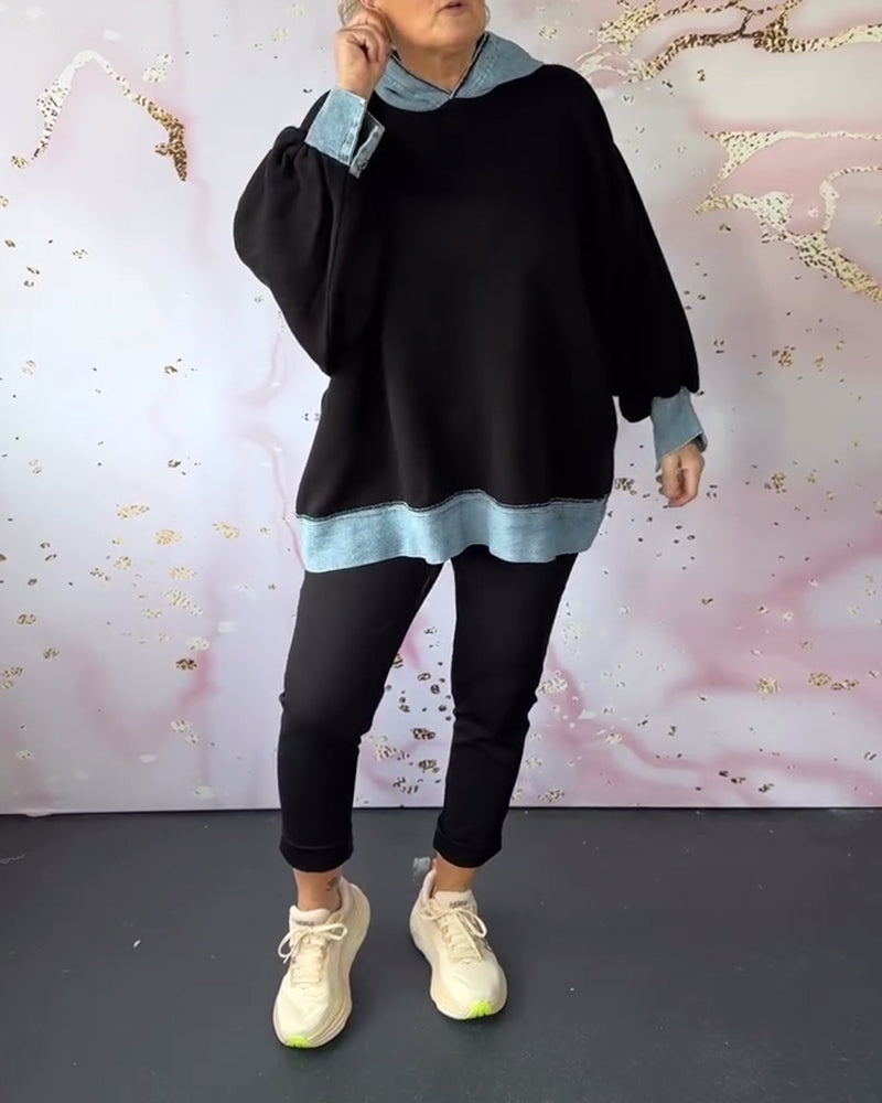 Drune | Kapuzenpullover mit Laternenärmeln in Kontrastfarbe