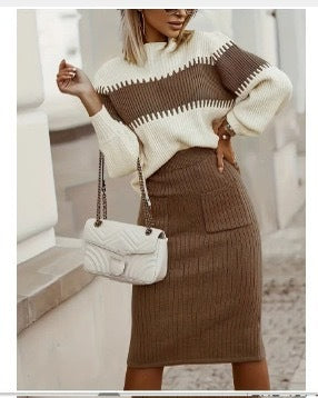 Drune | teilige Strickset - Pullover mit langen Ärmeln und schmalem Midirock