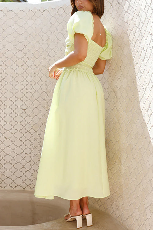 Drune | Rosiedress Puffärmel Twist-Front Cut-Out Schwung Maxi-Kleid