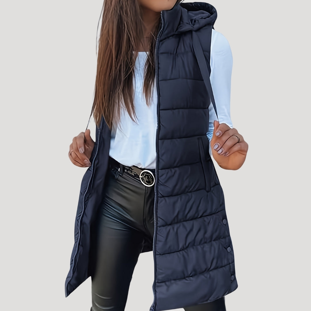 Drune | Frauen langes Gilet mit Kapuze gepolsterter Winter-Puffer