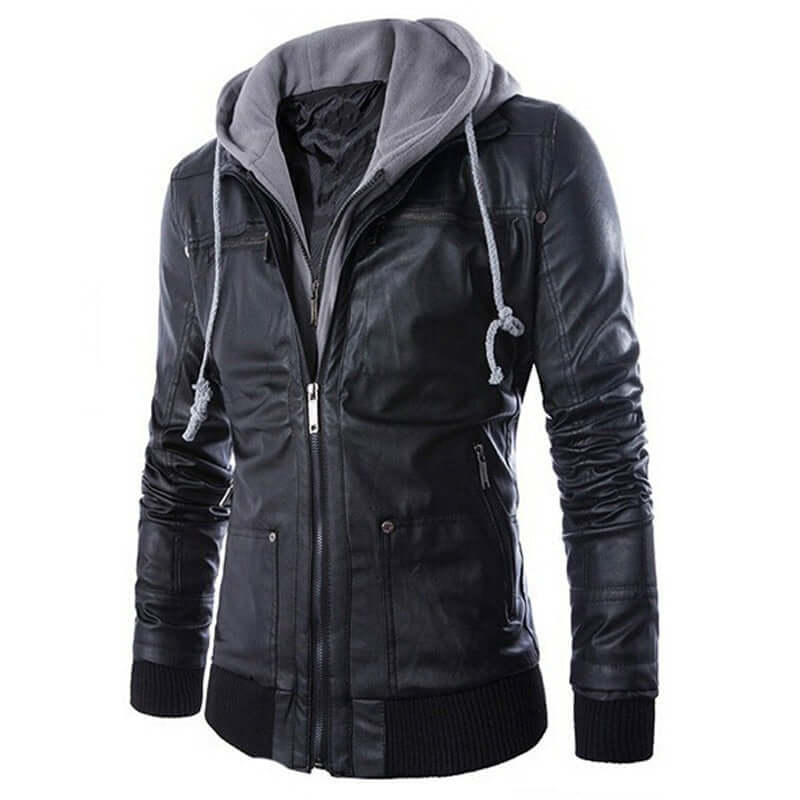 Drune | Herren vielseitige Kunstlederjacke mit Kapuze
