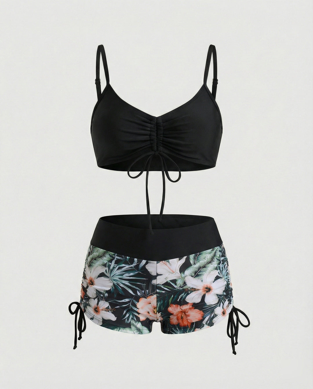 Drune | 2 Teiliges Bikini mit Grünem Blumenmuster und Hoher Taille