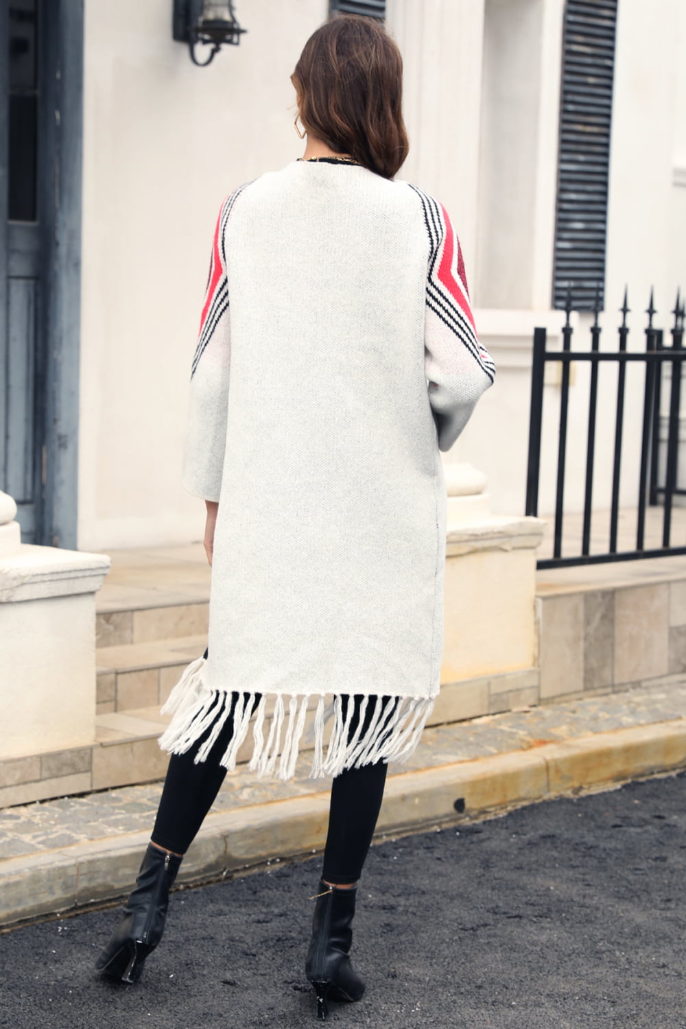 Drune | Geometric Fringe Hem Offene Front Duster Cardigan