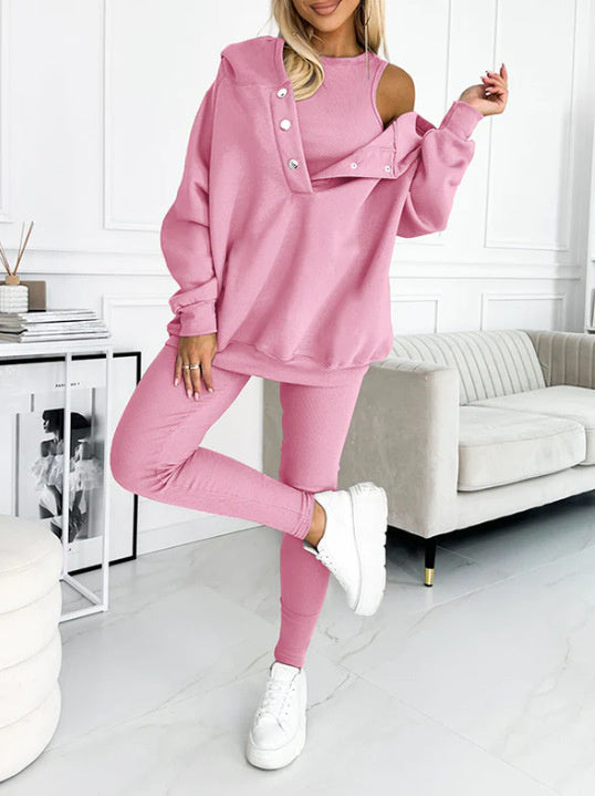 Drune | 3-teiliges Damen-Sportanzug mit lockerem Kapuzenpullover und Slim-Hosen