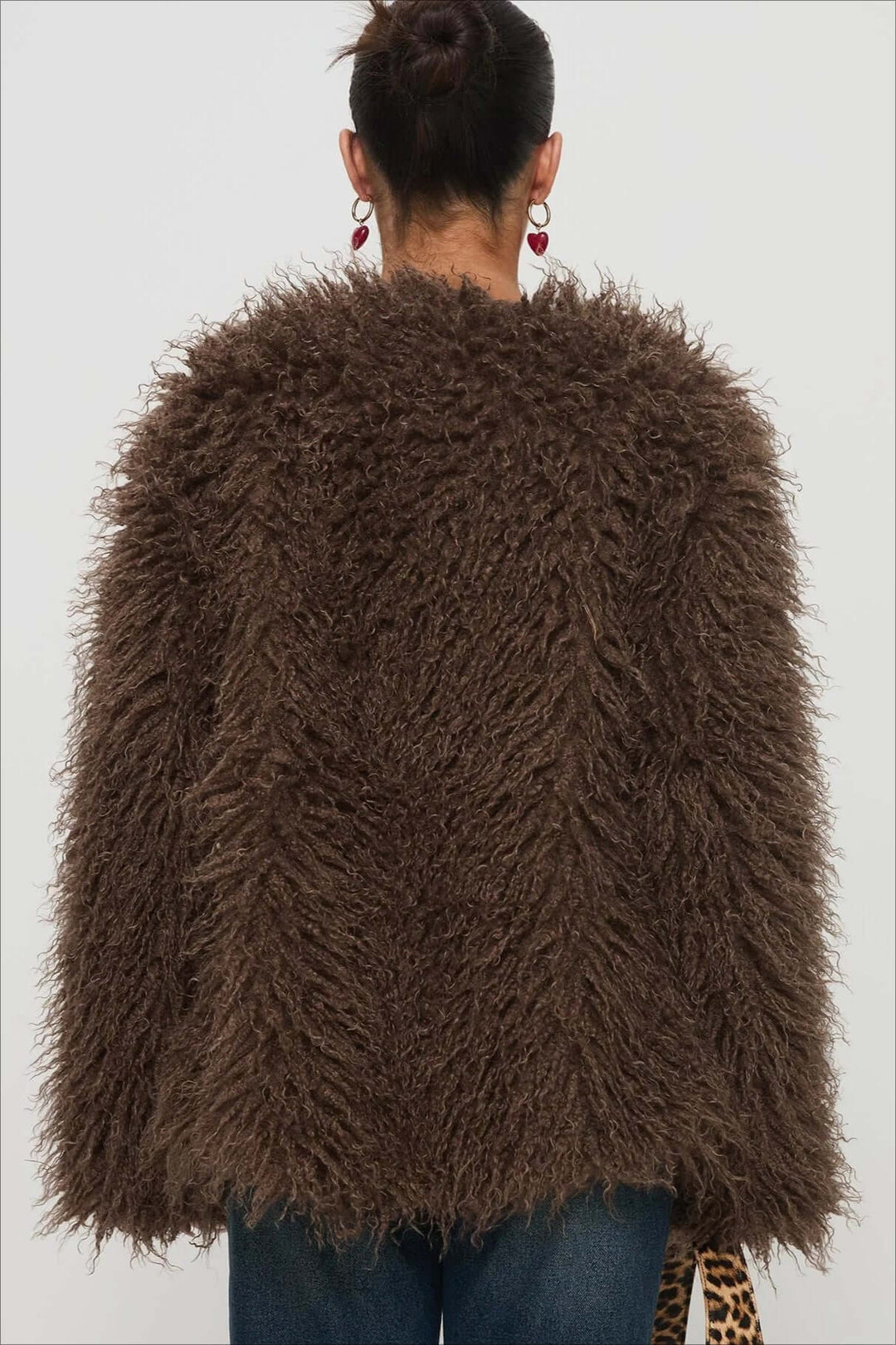 Drune | Fluffy Brown Faux Fur Übergroße Jacke