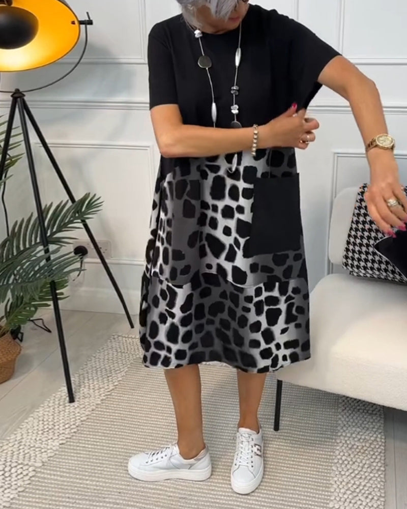 Drune | Kurzärmliges, Bedrucktes Kleid mit Rundhalsausschnitt